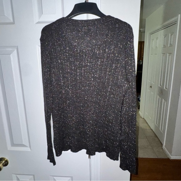 LAURA SCOTT Women's Large Black Metallic Sparkle Cardigan Sweater V-Neck Button - Picture 3 of 16